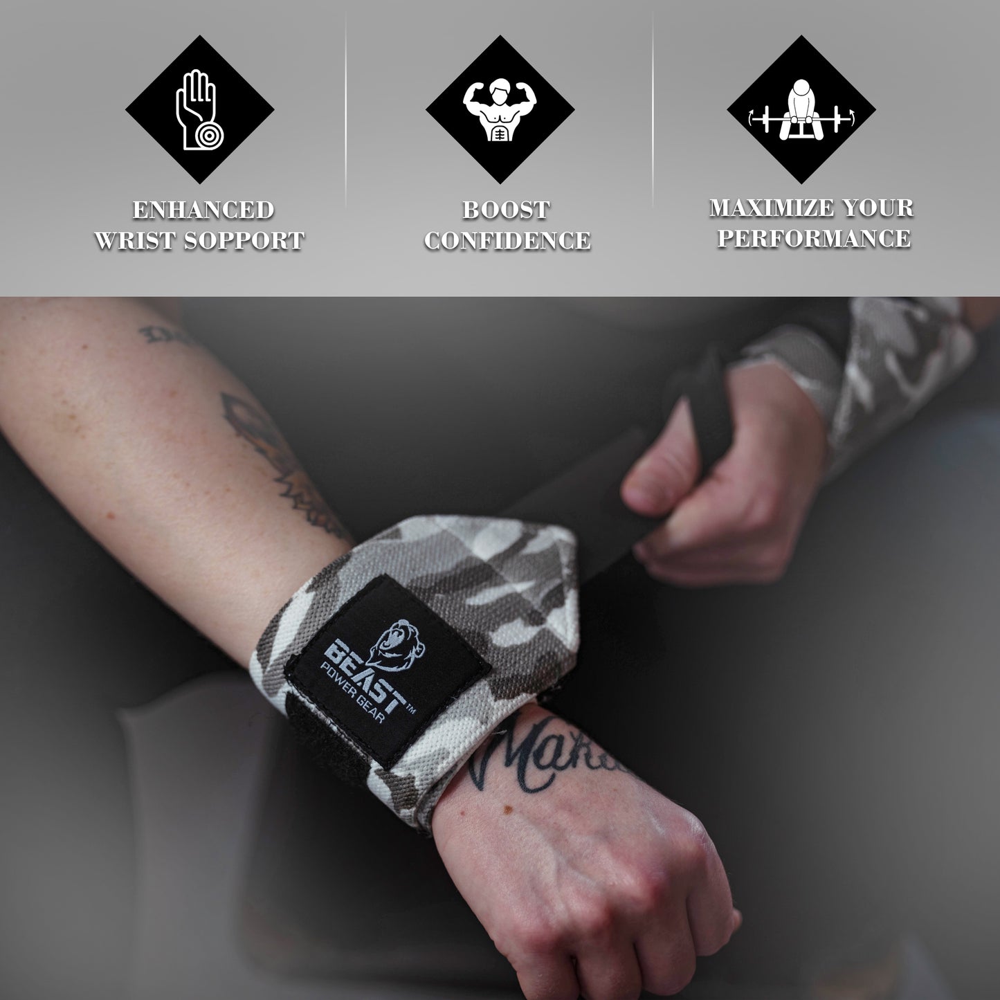 WOMEN WRIST WRAPS 14" (GRAY CAMO)