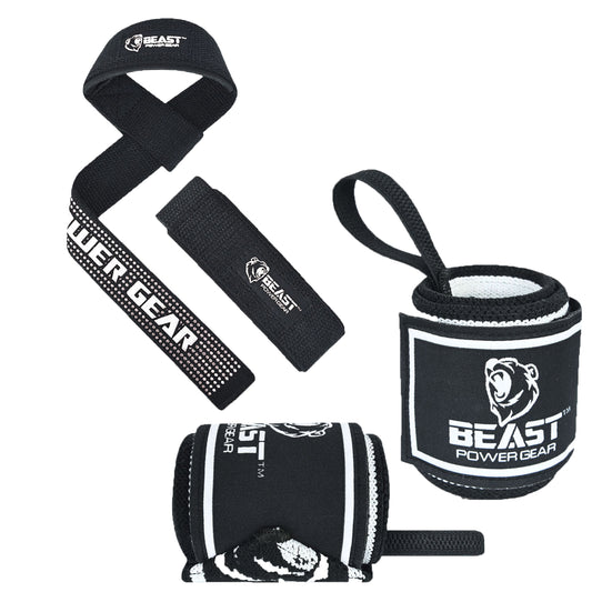 (2 IN 1) HEAVY DUTY WRIST WRAP , STRAP (BLACK/WHITE)