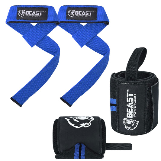 (2 IN 1) HEAVY DUTY WRIST WRAP , STRAP (BLACK/BLUE)