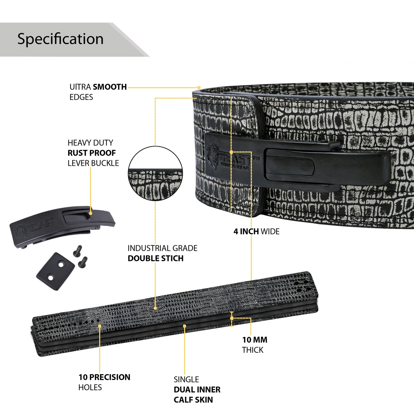 10MM LEVER BELT - FREE STRAP - CROC