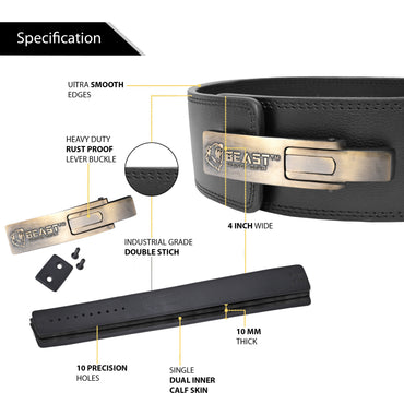 LEVER BELT - BLACK EMBOS LOGO ANTIQUE BUCKLE -10MM (FREE STRAP)