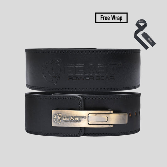 LEVER BELT - BLACK EMBOS LOGO ANTIQUE BUCKLE -10MM (FREE STRAP)
