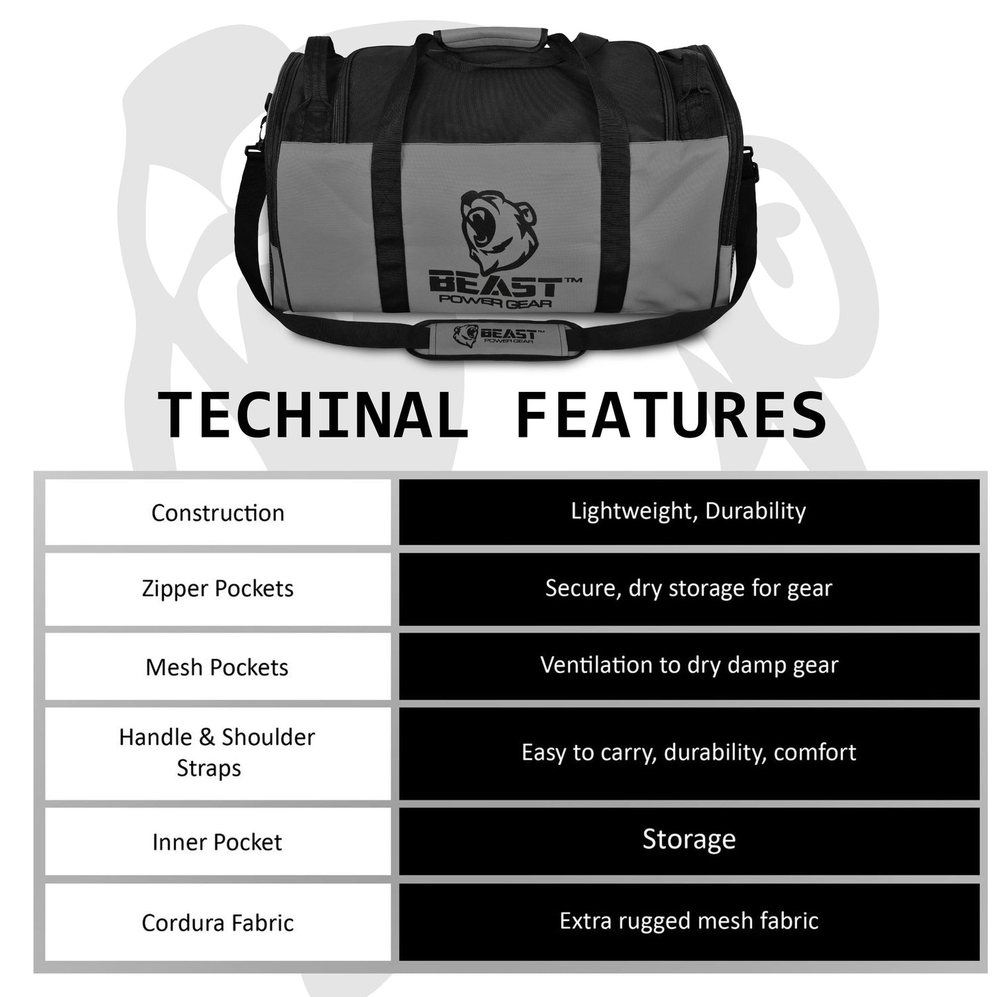 Duffle Gym Bag - Multi Pockets - Solid Gray