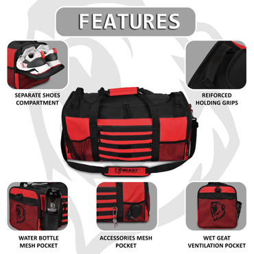 Duffle Gym Bag - Multi Pockets - Red
