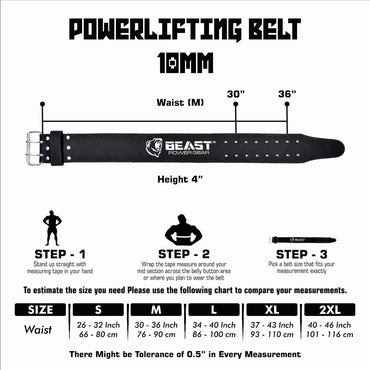 POWERLIFTING BELT 10MM BLACK/BLACK - FREE STRAP