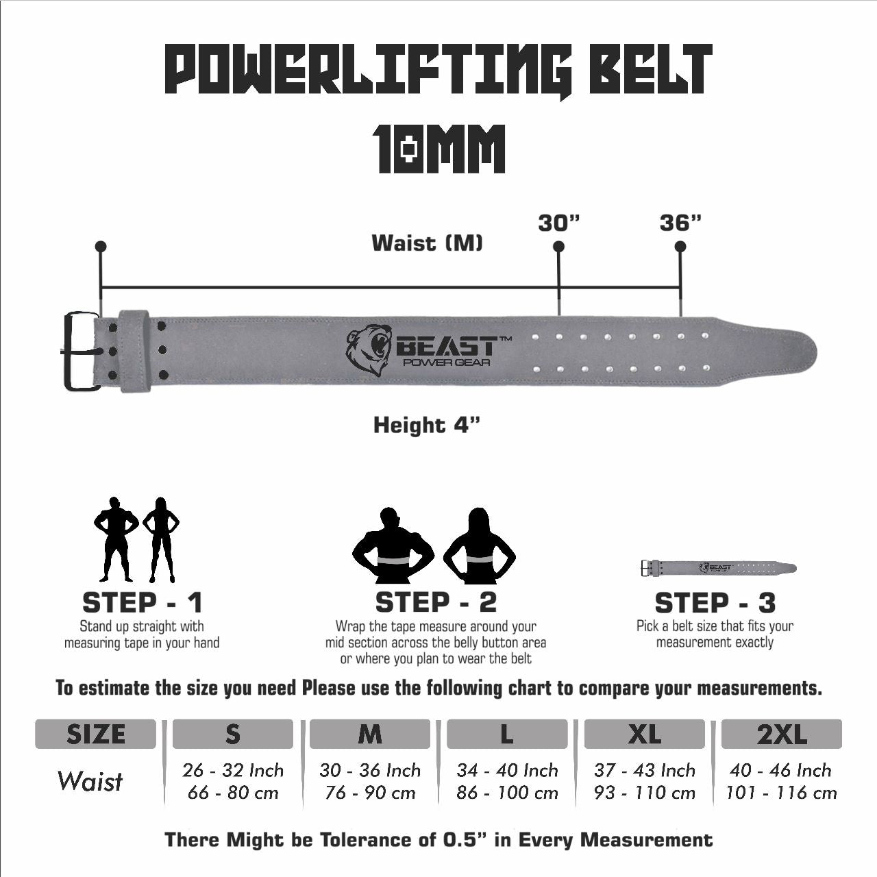 POWERLIFTING BELT 10MM GRAY- FREE STRAP