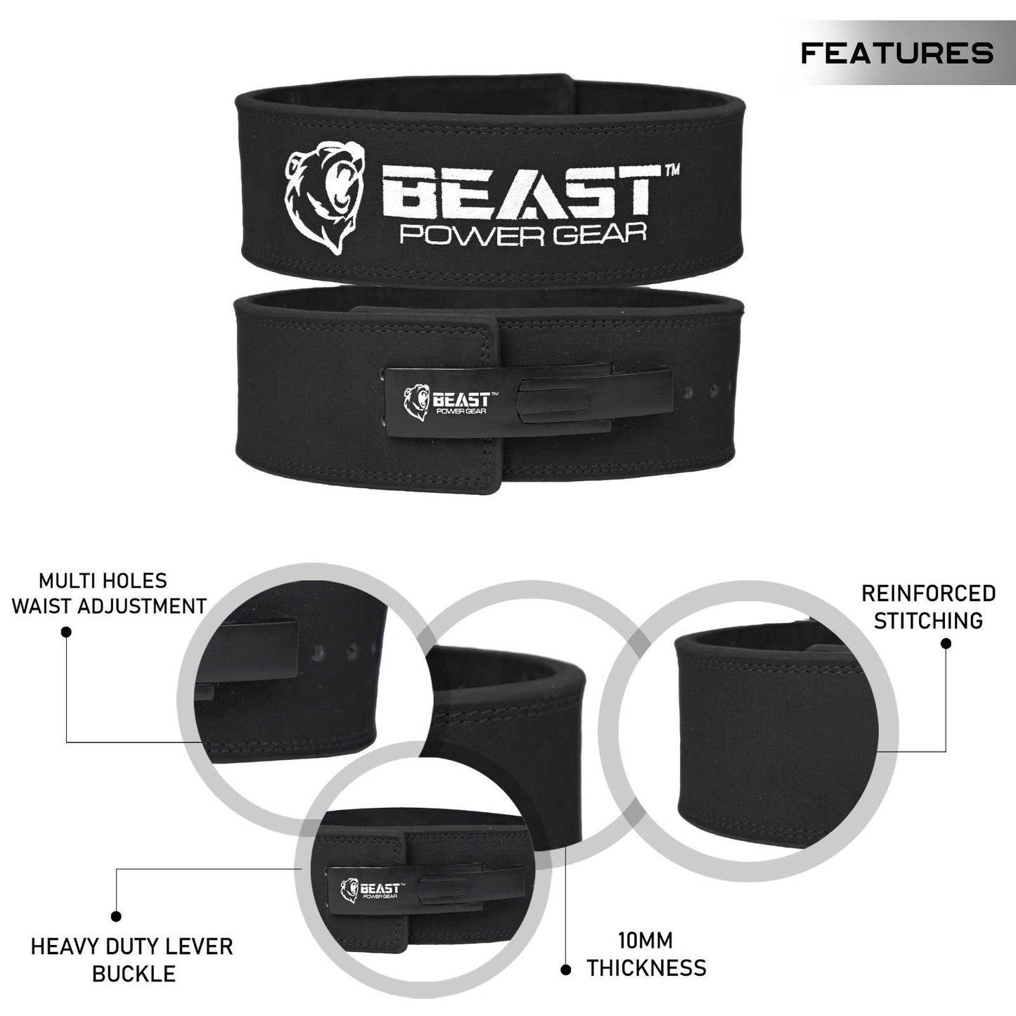 LEVER BELT- BLACK- 10MM FREE STRAP