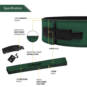 10MM LEVER BELT - GREEN - FREE STRAP