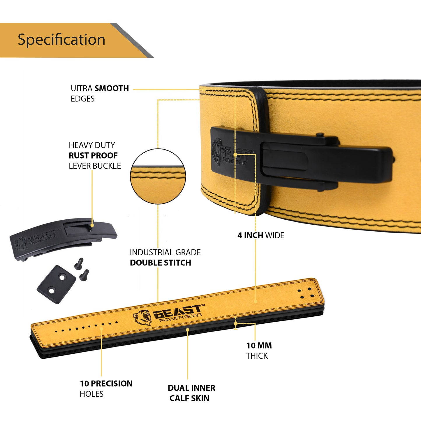 10MM LEVER BELT - FREE STRAP - YELLOW