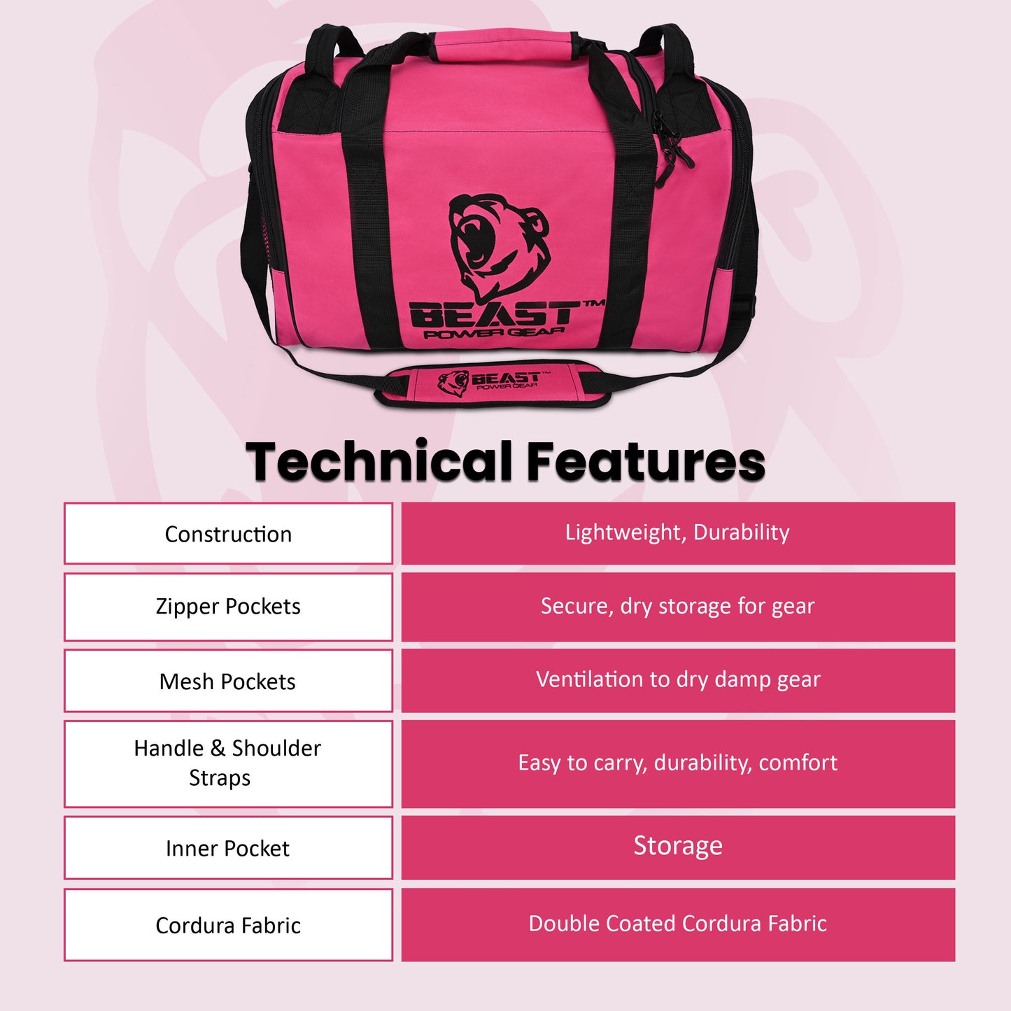 Duffle Gym Bag - Multi Pockets - Pink