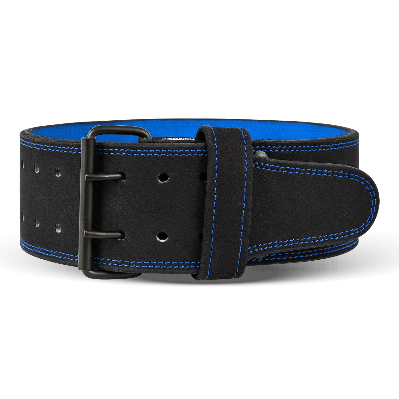 POWERLIFTING BELT 10MM BLACK/BLUE- FREE STRAP