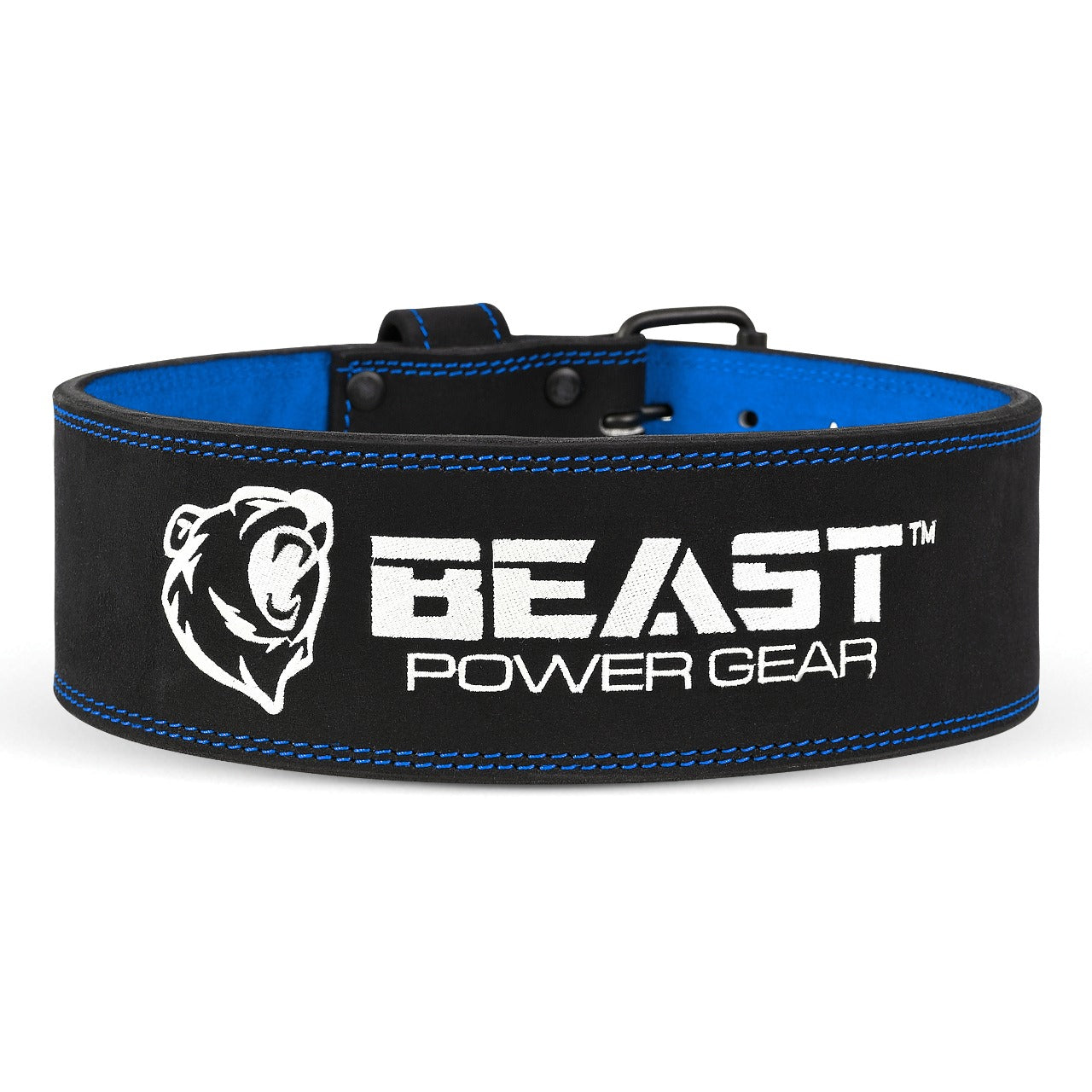 POWERLIFTING BELT 10MM BLACK/BLUE- FREE STRAP