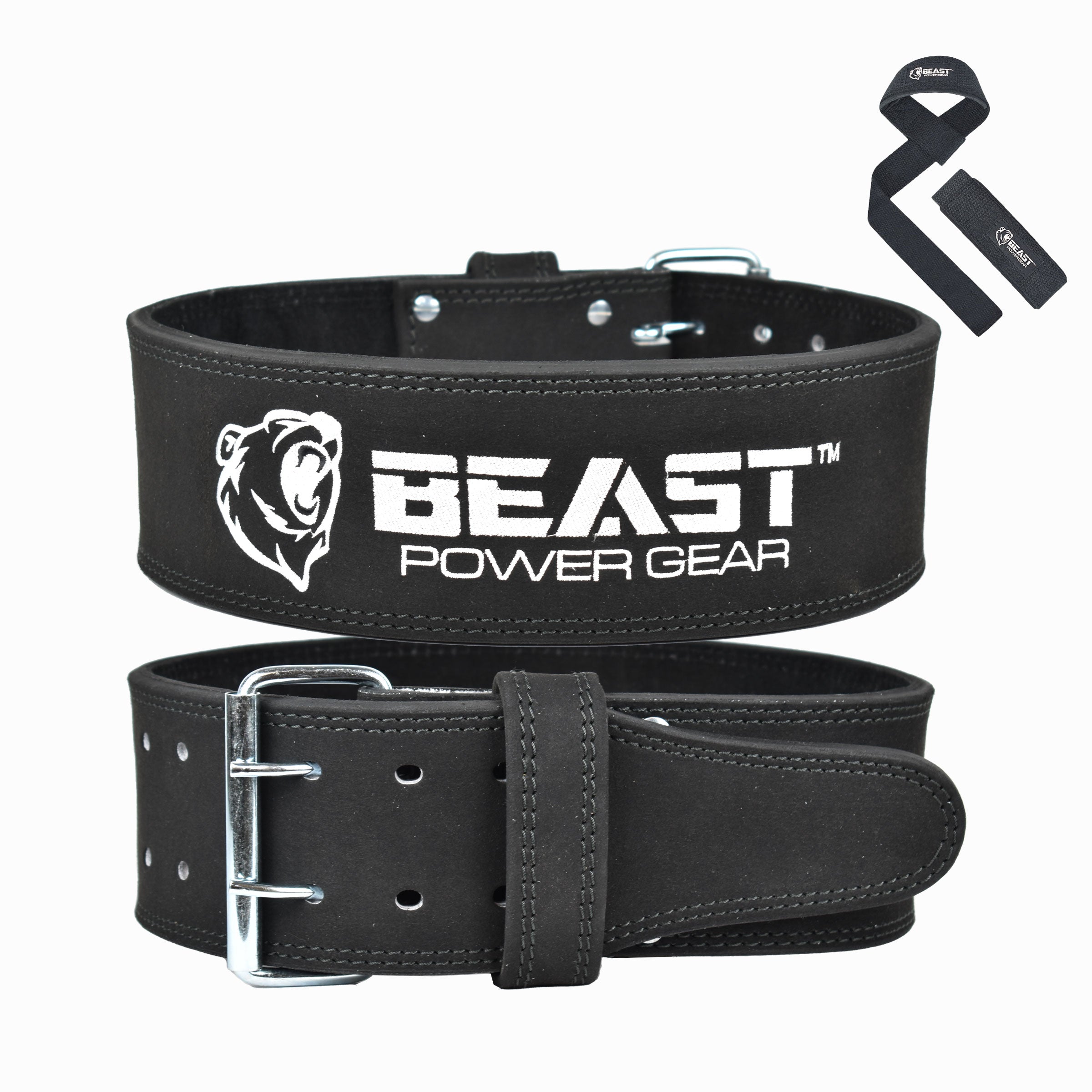 Beast Gear PowerBelt - Premium Double Prong Powerlifting Belt 4 x 10mm  Nubuck Leather Weightlifting Belt with Advanced Screw Rivets