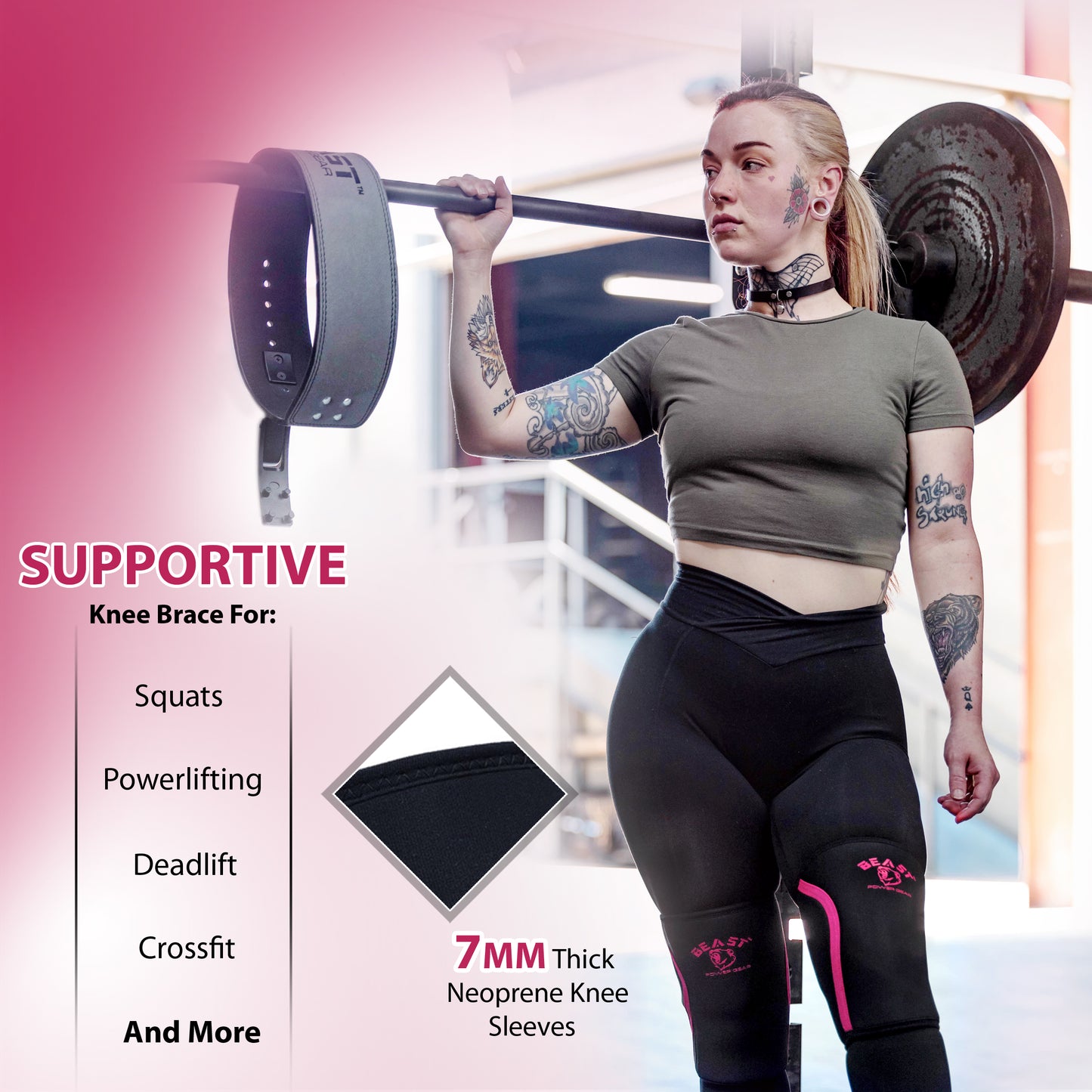 Beastpowergear Neoprene Compression Knee Sleeves 7MM Support for Squats, Gym CrossFit Training, Powerlifting, Weightlifting, Wrestling for Men &