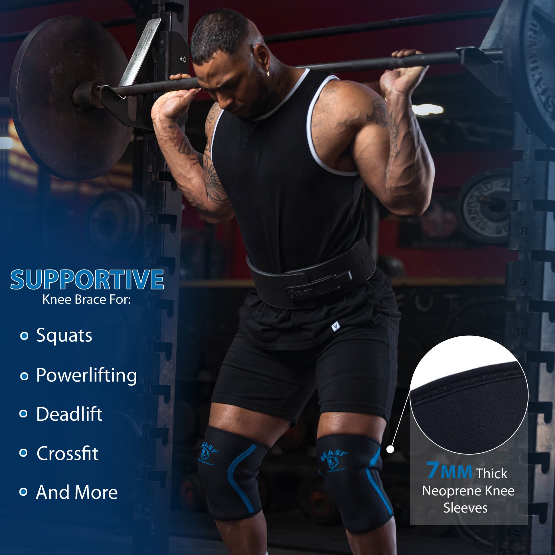 beast gear knee sleeves 7mm Neoprene Knee Sleeves for Heavy Lifts & Crossfit Large
