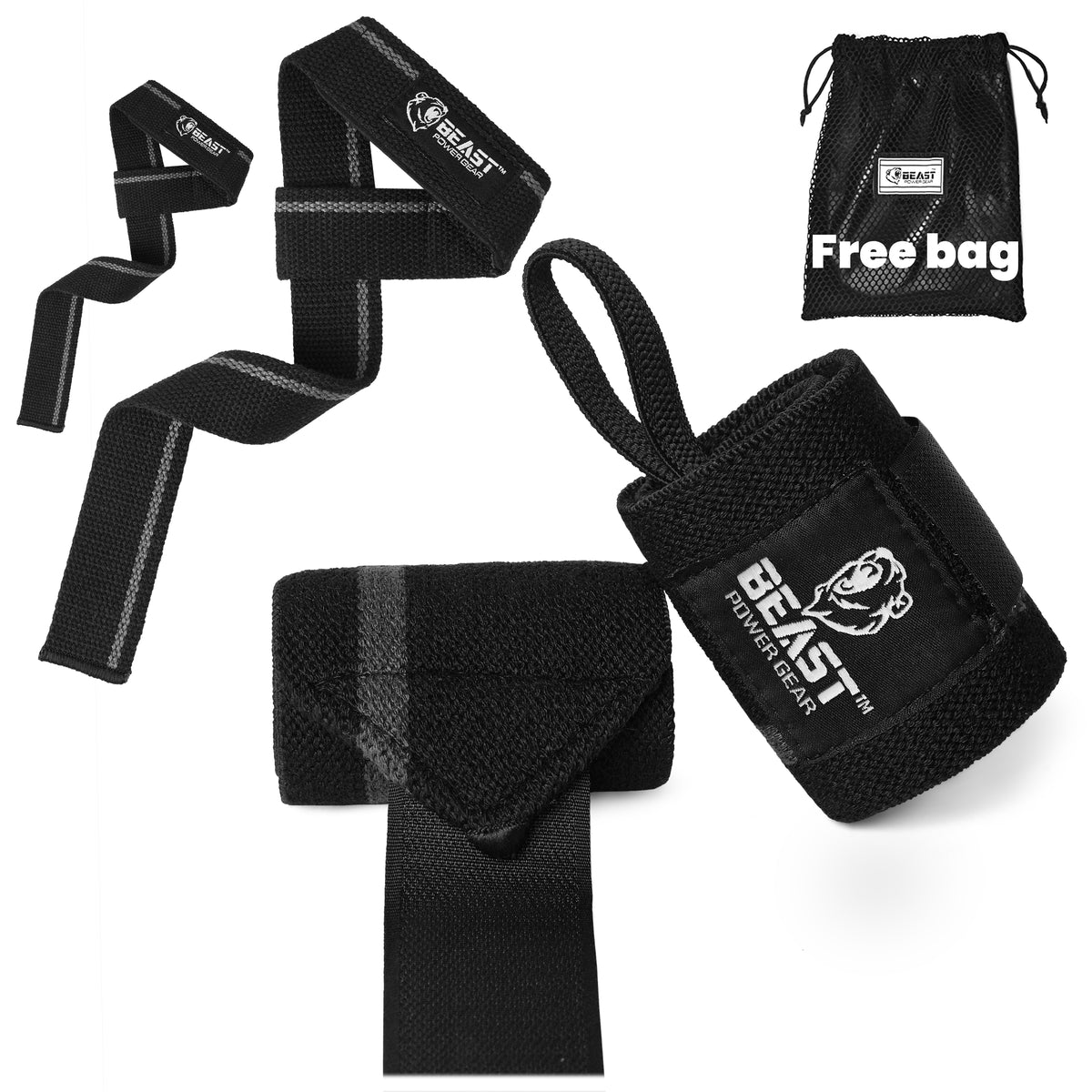 Wrist Wraps & Lifting Straps Bundle - Free Bag