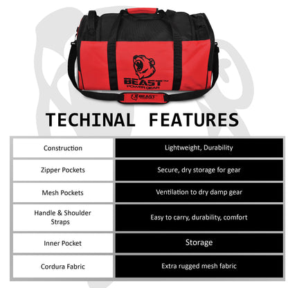 Duffle Gym Bag - Multi Pockets - Red