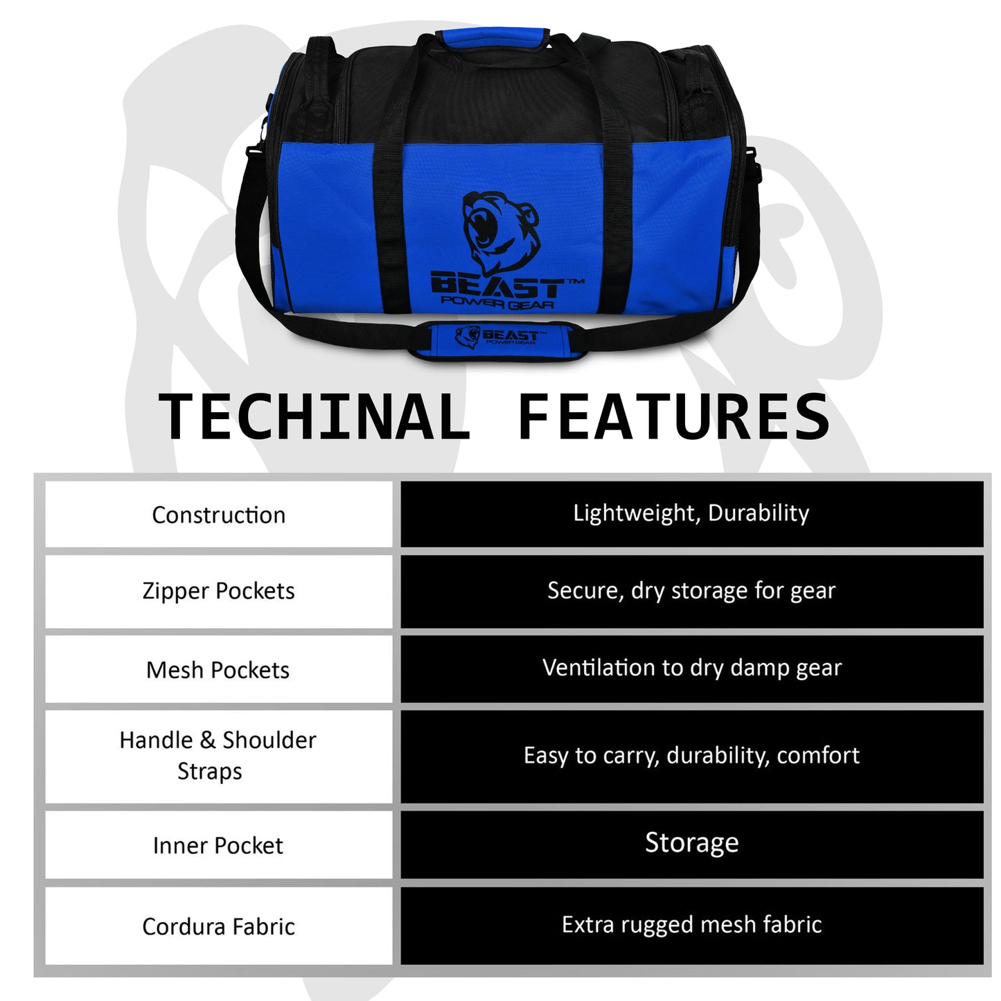 Duffle Gym Bag - Multi Pockets Blue/Black