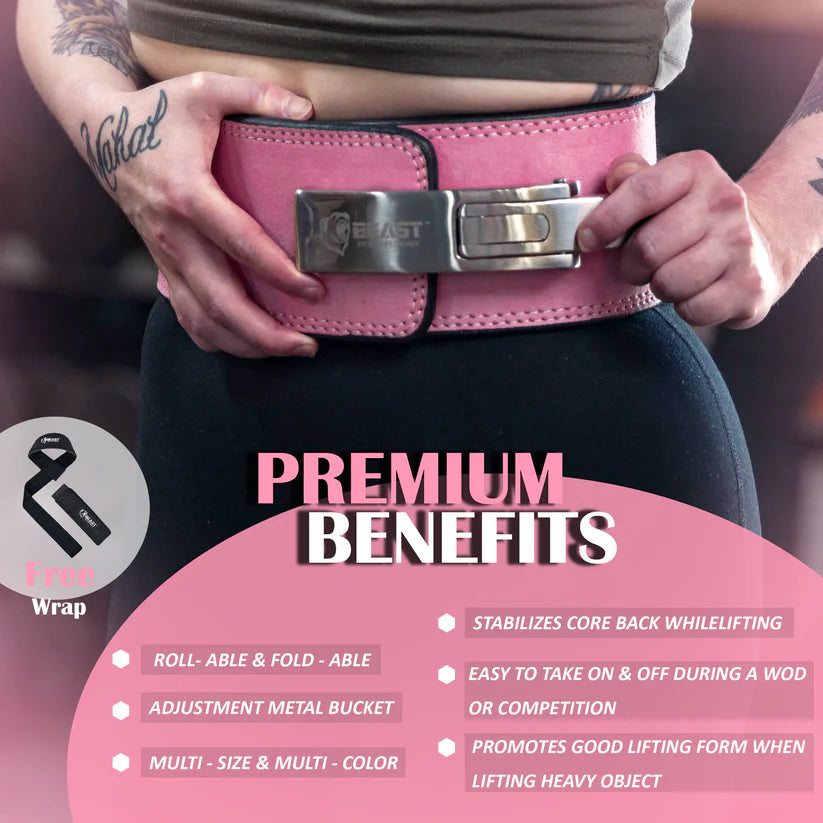10MM LEVER BELT - PINK - FREE STRAP
