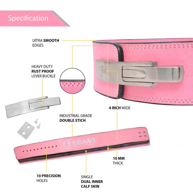 10MM LEVER BELT - PINK - FREE STRAP