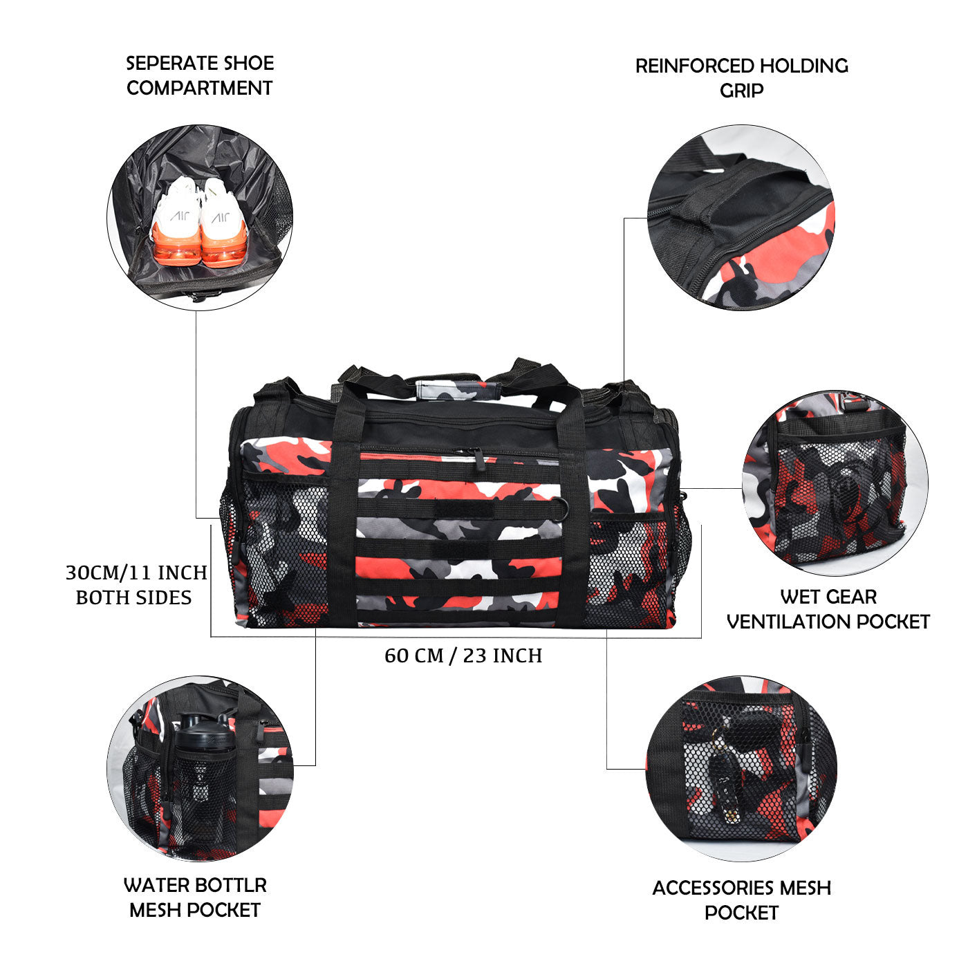 Duffle Gym Bag - Multi Pockets - Red Camo