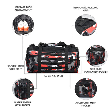 Duffle Gym Bag - Multi Pockets - Red Camo
