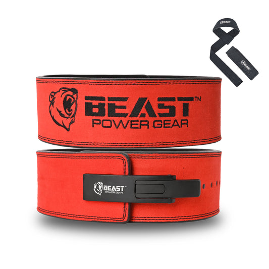 10MM LEVER BELT - RED/BLACK - FREE STRAP