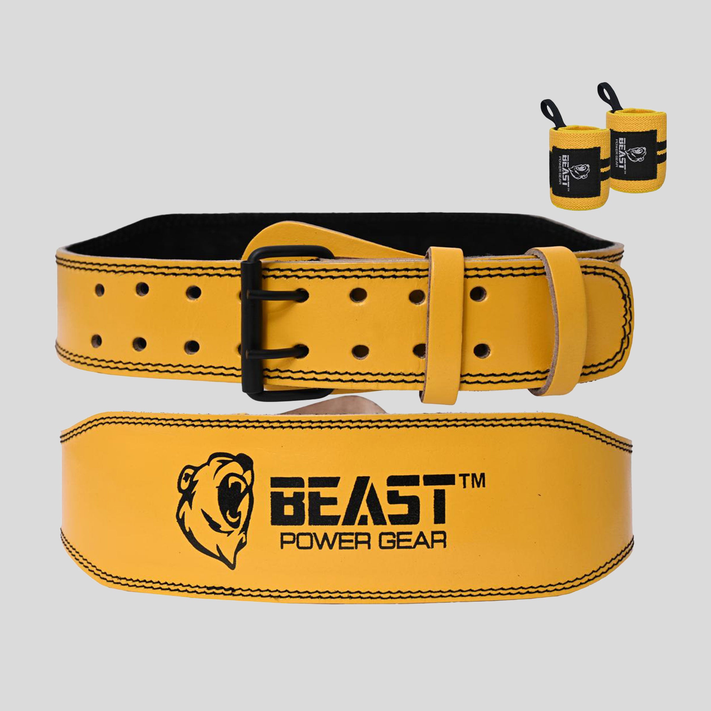 Beast Power Gear Weight Lifting Belt - 4” Genuine Leather For Lower Back Support Bodybuilding Squat Deadlift Cross Strength Training Weightlifting Gy Lifting Kit - Black