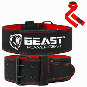 POWERLIFTING BELT 10MM BLACK/RED- FREE STRAP