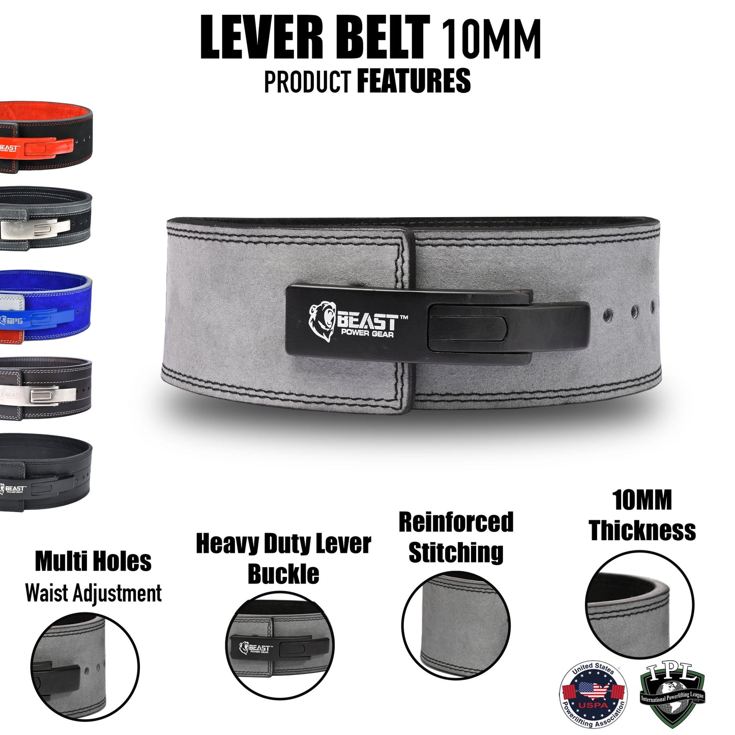 LEVER BELT -GRAY-10MM FREE STRAP