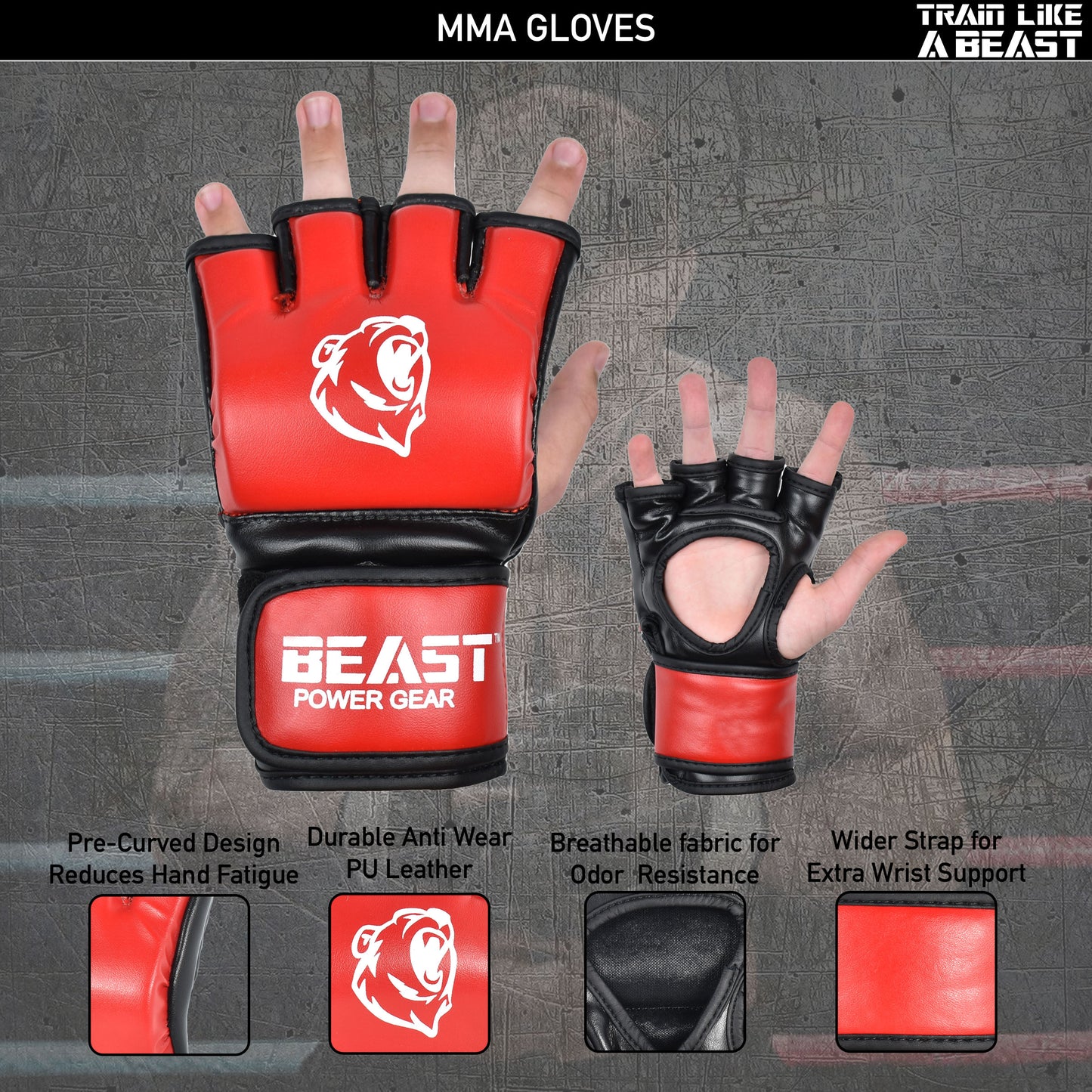 MMA GLOVES - RED/BLACK